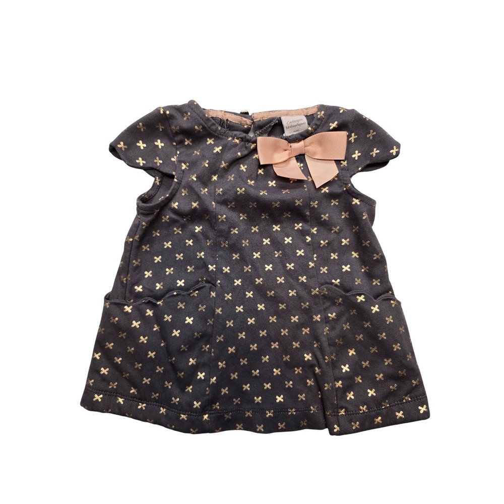 Catherine Malandrino Mini Baby Girl Gold Foil Cross Dress Gray Pink Bow‎ 6-9M